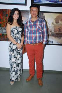 Anu Malik poses with a friend at JS Art Gallery Lauch