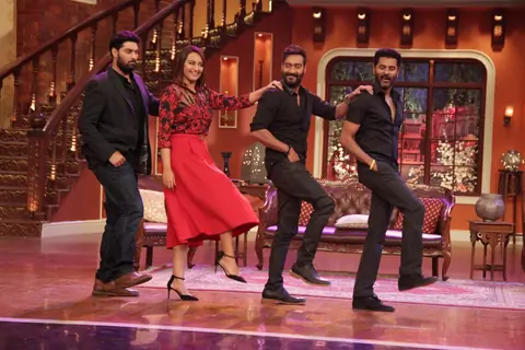 The cast of Action Jackson on Comedy Nights with Kapil