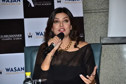 Sushmita Sen addressing the audience at Wasan Finishing School Launch