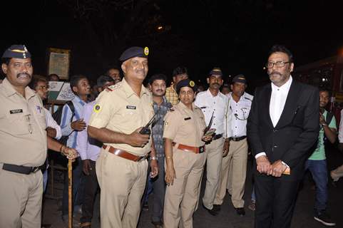 Jackie Shroff poses with Police Officials at Camel Colors Exhibition