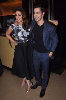 Huma Qureshi and Varun Dhawan pose for the media at the Trailer Launch of Badlapur