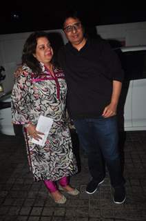 Vashu Bhagnani poses with wife at the Special Screening of Action Jackson