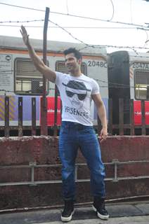 Varun Dhawan waves out to his fans at the Promotions of Badlapur at Gaiety Galaxy Cinema