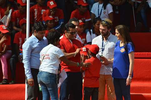 Salman Khan autographs a cap at the Launch of '#grassroots football movement'