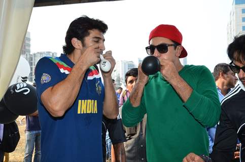 Ranbir Kapoor and Aditya Roy Kapur were snapped blowing balloons at Barclays Premier League