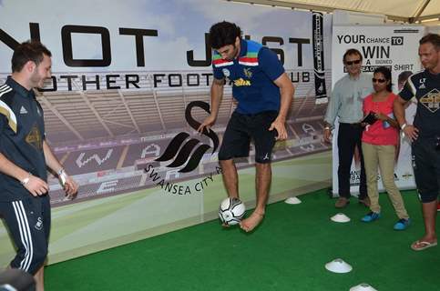 Aditya Roy Kapur shows off his football tricks at Barclays Premier League