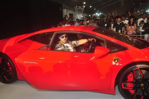 Zayed Khan poses with the Car at Autocar Show