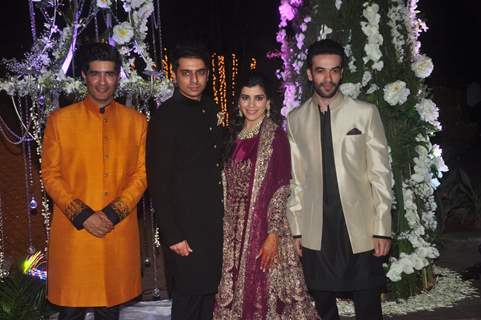 Manish Malhotra poses with Riddhi Malhotra and Tejas Talwalkar at the Sangeet Ceremony
