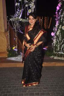 Shaina NC poses for the media at the Sangeet Ceremony of Riddhi Malhotra and Tejas Talwalkar