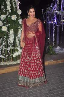 Sophie Choudry poses for the media at the Sangeet Ceremony of Riddhi Malhotra and Tejas Talwalkar