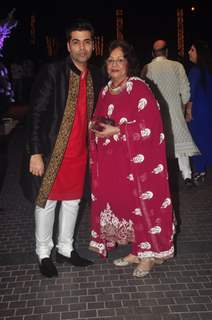 Karan Johar with Mother Hiroo Johar at the Sangeet Ceremony of Riddhi Malhotra and Tejas Talwalkar