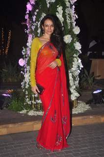 Dipannita Sharma poses for the media at the Sangeet Ceremony of Riddhi Malhotra and Tejas Talwalkar