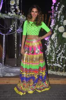 Esha Gupta poses for the media at the Sangeet Ceremony of Riddhi Malhotra and Tejas Talwalkar