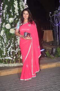 Poonam Dhillon poses for the media at the Sangeet Ceremony of Riddhi Malhotra and Tejas Talwalkar