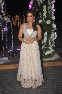 Huma Qureshi poses for the media at the Sangeet Ceremony of Riddhi Malhotra and Tejas Talwalkar