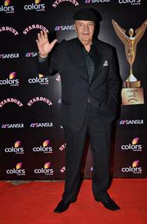 Prem Chopra poses for the media at Sansui Stardust Awards Red Carpet