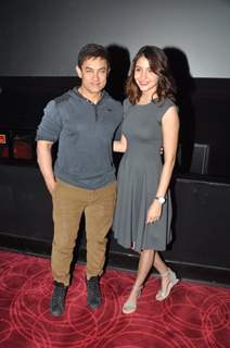 Aamir Khan and Anushka Sharma pose at the Special Screening of P.K. for the Cast and Crew