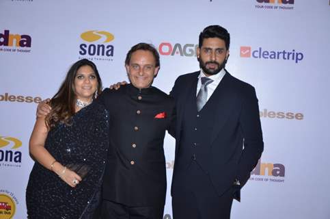 Abhishek Bachchan poses with guests at Magic Bus Charity Dinner