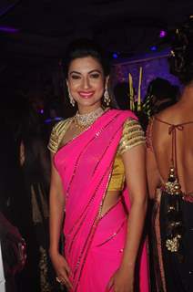 Gauahar Khan poses for the media at Uday and Shirin's Sangeet Ceremony