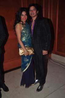 Shaan poses with wife Radhika Mukherjee at Uday and Shirin's Sangeet Ceremony