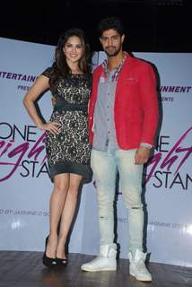 Sunny Leone and Tanuj Virwani pose for the media at the Promotions of One Night Stand