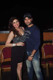 Vivian Dsena and Vahbbiz Dorabjee pose for the media at Ravi Dubey's Birthday Bash