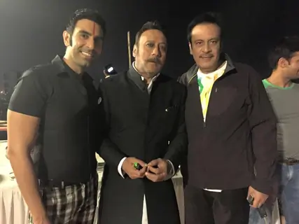 Sandip Soparkar poses with Jackie Shroff and Deepak Parashar at the New Year Bash
