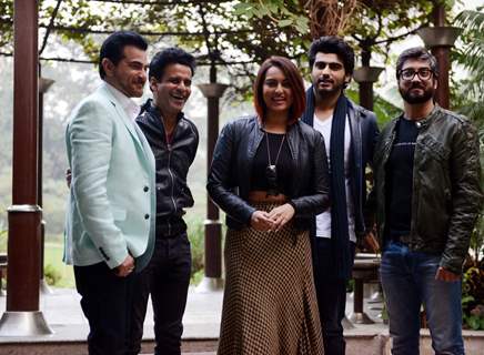 Team poses for the media at the Promotions of Tevar in Delhi