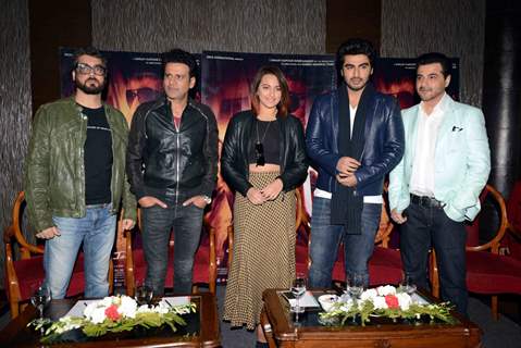 Team poses for the media during the Promotions of Tevar in Delhi