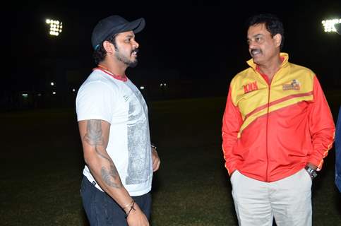 Sreesanth was snapped while in conversation at CCL Practice Session