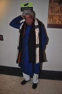 Javed Akhtar poses for the media at the Launch of Puja Miri Yagnik's Book Curse Of The Winwoods