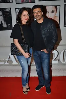 Sameer Soni poses with wife Neelam Kothari at Dabboo Ratnani's Calendar Launch