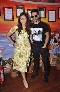 Varun Dhawan and Huma Qureshi pose for the media at the Promotions of Badlapur on 93.5 Red FM