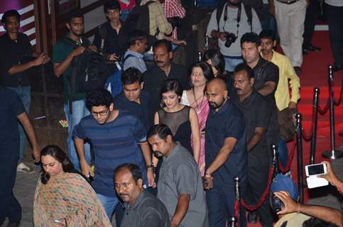 Akshara Haasan makes an exit with her mother Sarika from the Trailer Launch of Shamitabh