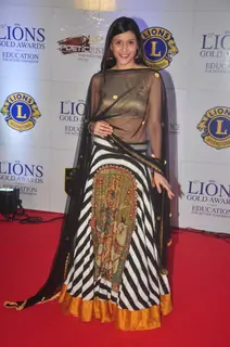 Mannara Chopra poses for the media at Lion Gold Awards