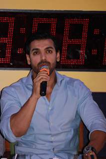 John Abraham interacts with the audience at SCMM Marathon Meet