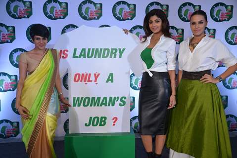 Mandira Bedi, Shilpa Shetty and Neha Dhupia pose for the media at the Ariel Event