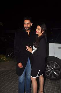 Abhishek Bachchan and Aishwarya Rai Bachchan pose for the media at Farah Khan's Birthday Bash