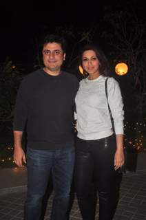 Goldie Behl and Sonali Bendre pose for the media at Farah Khan's Birthday Bash