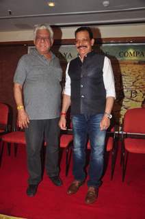 Om Puri and Govind Namdeo pose for the media at the Launch of film Project Marathwada