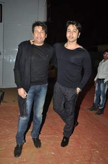 Shekhar Suman and Adhyayan Suman pose for the media at Umang Police Show