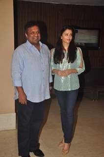 Sanjay Gupta and Aishwarya Rai Bachchan pose for the media at Jazbaa Script Reading Session