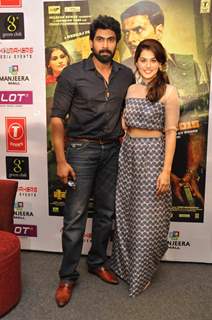 Rana Daggubati and Taapsee Pannu pose for the media at the Press Meet of BABY in Hyderabad