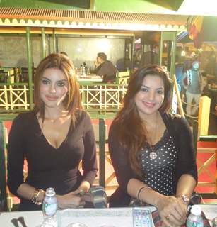 Gizele Thakral and Mansi Pritam pose for the media at Lohri Celebrations at Shikara Restaurant