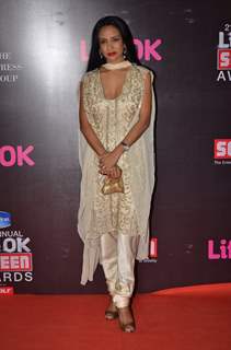 Suchitra Pillai poses for the media at 21st Annual Life OK Screen Awards Red Carpet