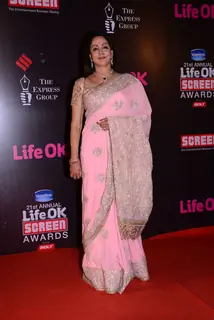 Hema Malini poses for the media at 21st Annual Life OK Screen Awards Red Carpet