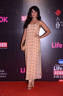 Richa Chadda poses for the media at 21st Annual Life OK Screen Awards Red Carpet