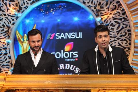 Saif Ali Khan and Karan Johar were snapped hosting at Stardust Awards 2014