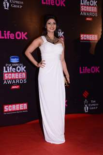 Tanishaa Mukerji poses for the media at 21st Annual Life OK Screen Awards Red Carpet