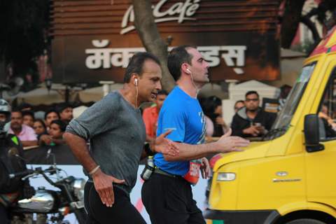 Anil Ambani was snapped at Standard Chartered Mumbai Marathon 2015